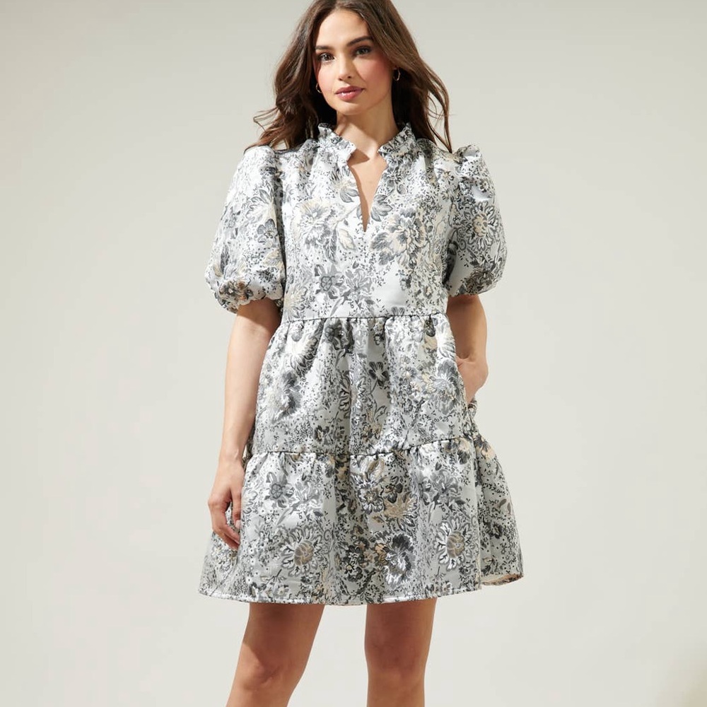 Jacquard Jacey Babydoll Mini Dress